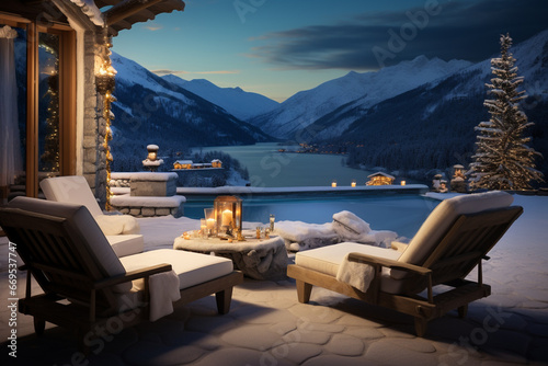 Luxury winter hotel or resort, concept of travel and tourism, snow and freezing cold © Artofinnovation