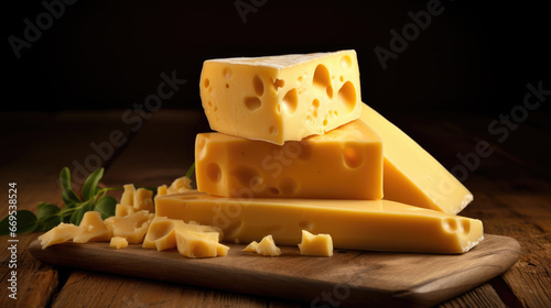 Block of cheese on a wooden board