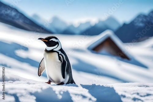 cute little penguin on snow