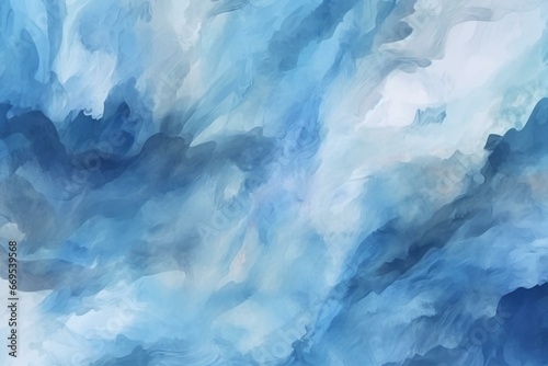 Background of border with shades of blue resembling watercolor art. Generative AI
