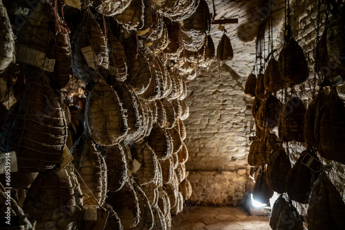 Culatello di Zibello traditional italian ham production cellar