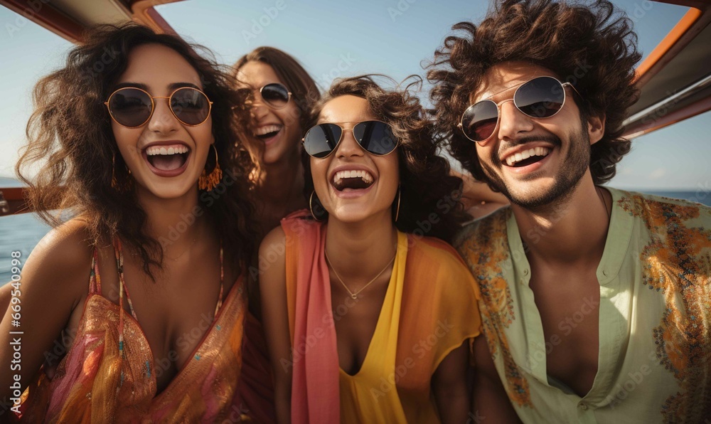 Joyful Group of Young Adults Smiling and Laughing Together During Summer Vacation Joyful Group of Young Adults Smiling and Laughing Together During Summer Vacation