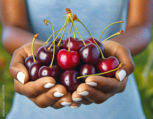close up of woman hands holding cherries  © designbydi