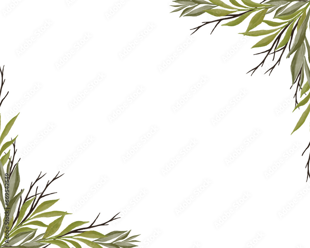Fototapeta premium white background with green leaves border