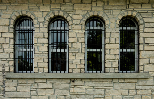 Outside windows and bars of Old Lindsay Jail Lindsay Ontario