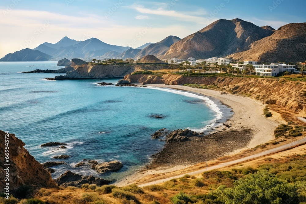Beautiful coastal landscape in Cabo de Gata, Andalusia. Stunning natural park near Almeria. Generative AI