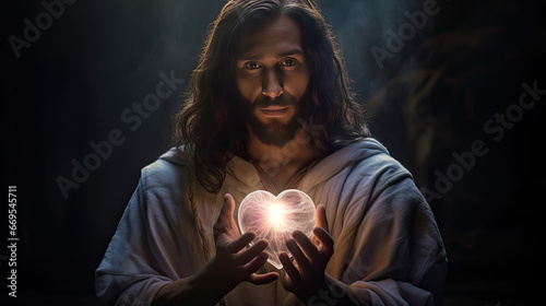 Jesus is holding his glowing heart
