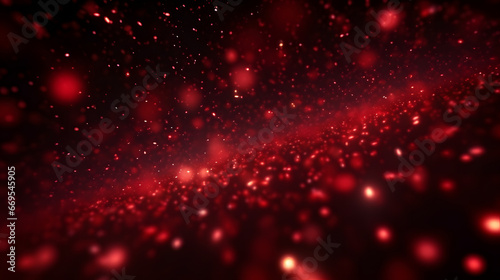 Abstract background of flying red particles on black background. Neural network generated image. Not based on any actual pattern or scene.