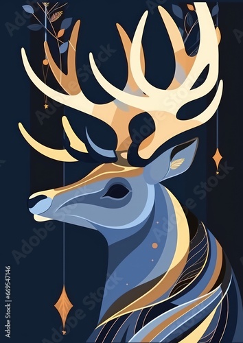 beautiful folkloric image of a christmas deer, suitable for a christmas greeting card - ai-generated photo