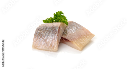 Salted herring, isolated on white background.
