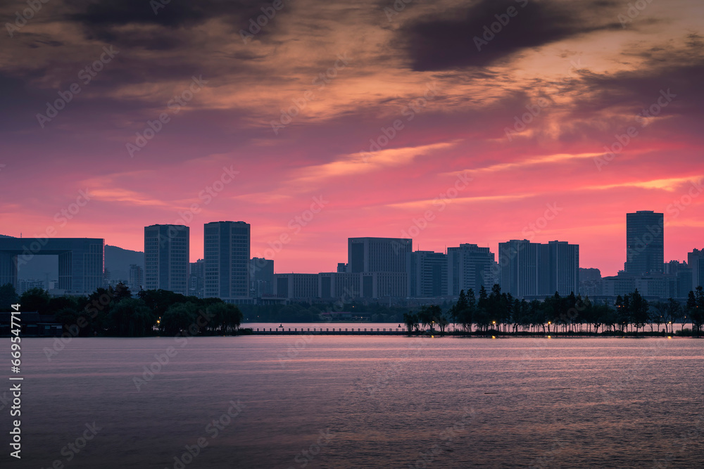 Nice big city sunrise in Wuxi, China