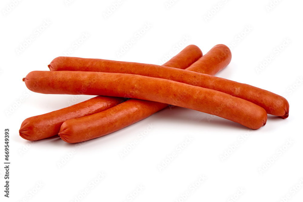 Smoked pork sausages, grill sausages, isolated on white background. Smoked pork sausages, grill sausages, isolated on white background.