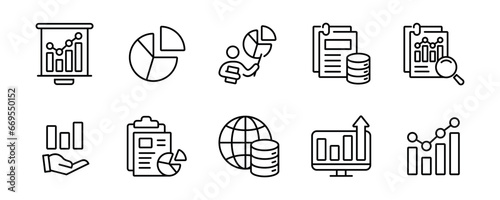 marketing management graph data analysis icon set business diagram statistic infographic chart vector outline illustration 