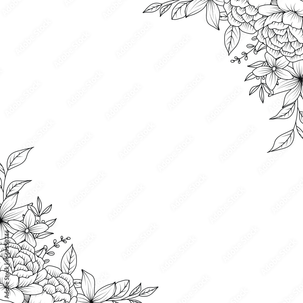 Fototapeta premium Black and white striped border created with flowers.