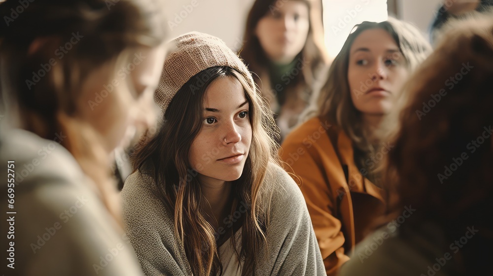 Obraz premium Support Group Participants Sharing Experiences and Offering Comfort
