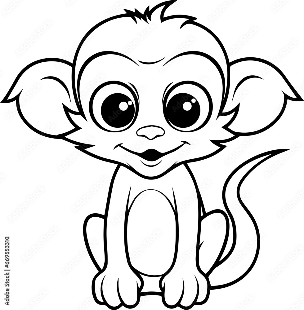 Naklejka premium a cartoon, a cute (monkey) colouring page, black and white