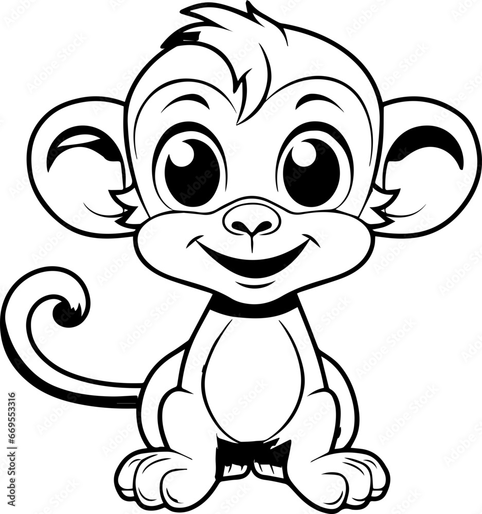 a cartoon, a cute (monkey) colouring page, black and white a cartoon, a cute (monkey) colouring page, black and white