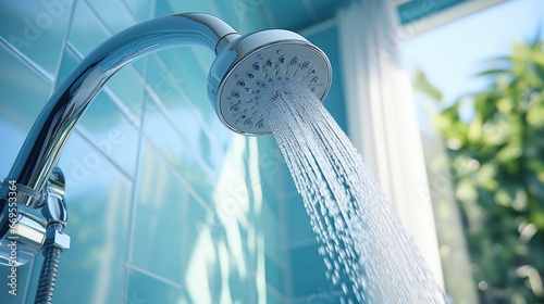 Close-up shower with running water photo
