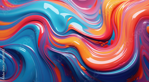 Background with liquid colored swirls and dye blends that flows from top to bottom. Fluid art acrylic texture with colorful waves, mixing paint effect.