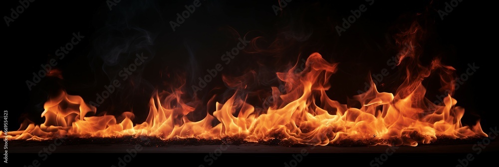 large fire line, black background, Generative AI