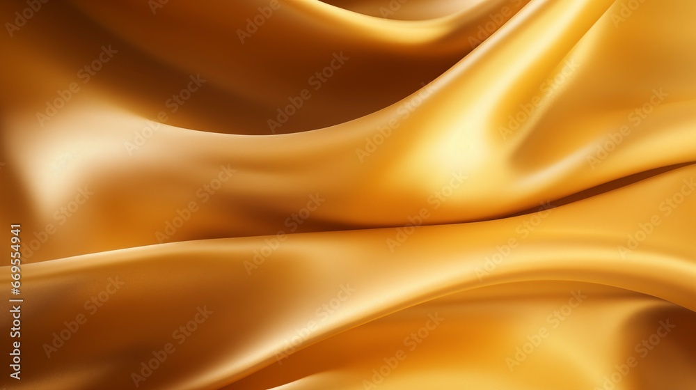 Fototapeta premium Glossy gold liquid wave fabric background with soft drapes Luxury golden fabric. AI generated