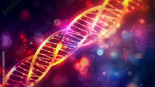dna molecule on color background with bokeh