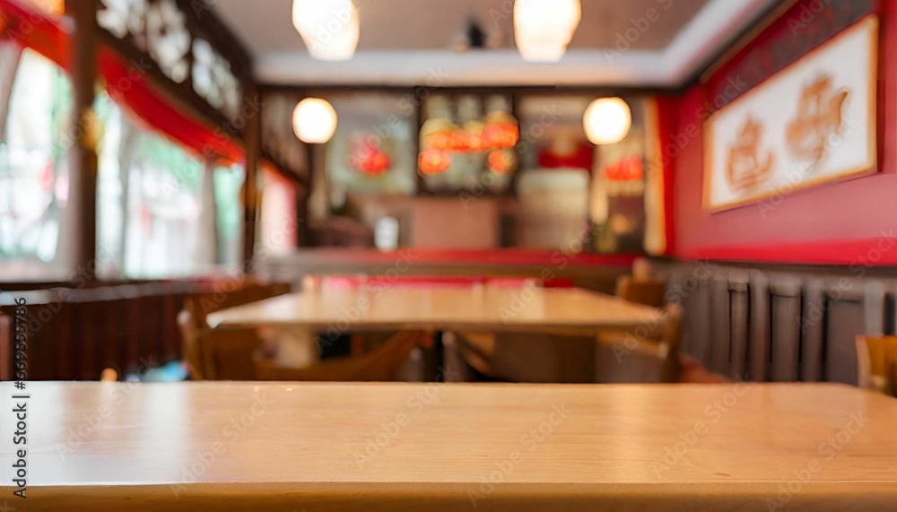 Empty wooden table top with on blurred restaurant. Empty wooden table top with on blurred restaurant.
