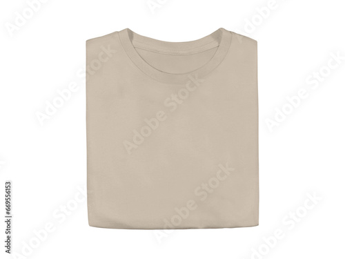 Isolated natural beige colour blank fashion folded tee front mockup template