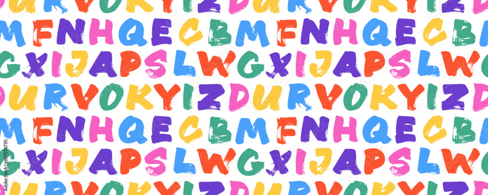 Seamless banner design with colorful bold brush drawn alphabet letters. Seamless banner design with colorful bold brush drawn alphabet letters.