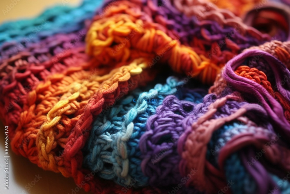 Making a beautiful scarf using knitting and crochet techniques. Generative AI