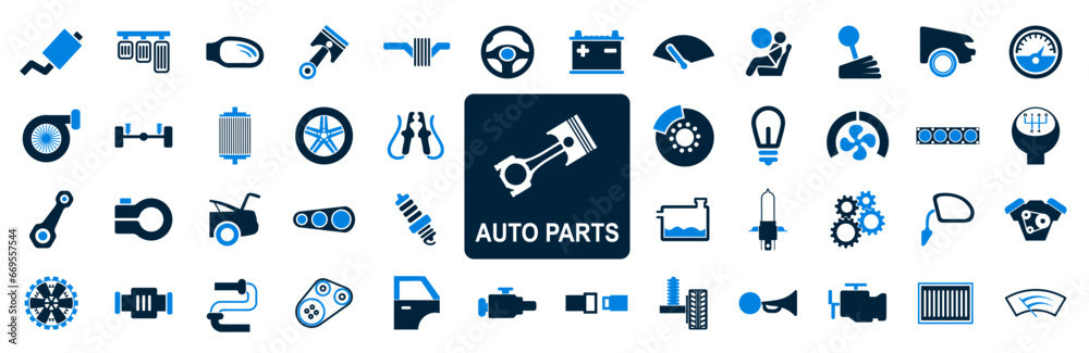 Set auto parts icons, car parts isolated signs collection, elements of the car – stock vector - obrazy, fototapety, plakaty 