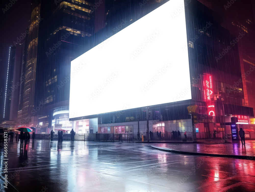 Blank billboard in city at night. Mock up. Generative AI - obrazy, fototapety, plakaty 