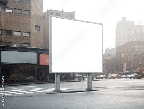 Blank white billboard on city street. Mockup. Generative AI