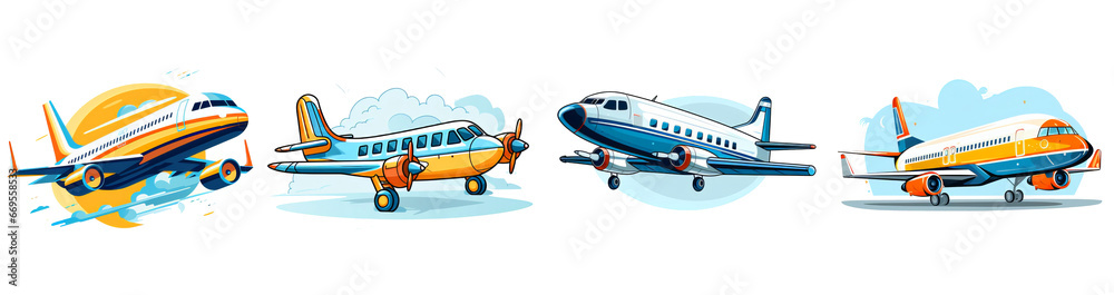 Set of aeroplane illustration isolated on white background. Set of aeroplane illustration isolated on white background.