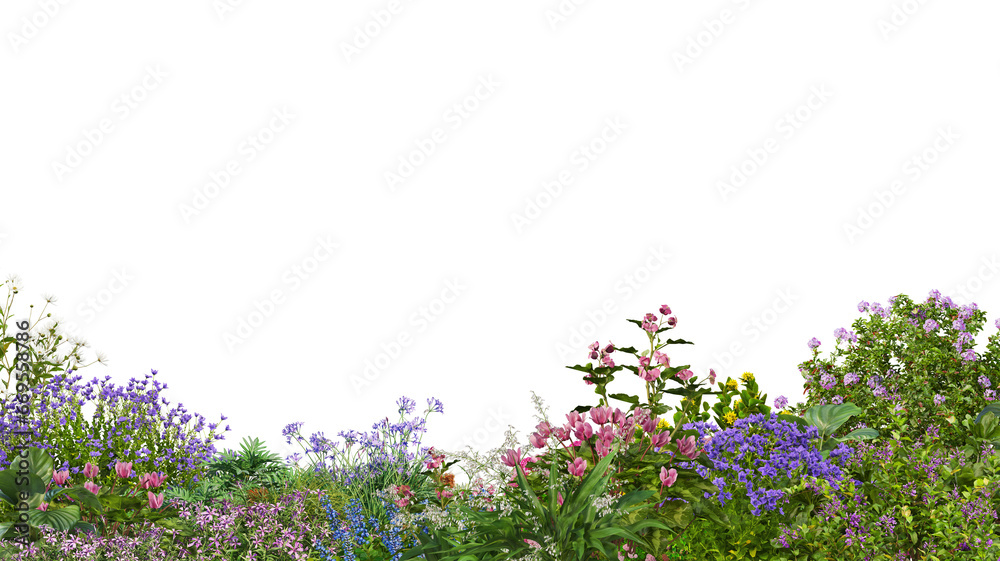 Foreground Colorful variety of flower garden on transparent background