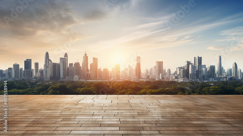 photo taken of the floor with the skyline at sunrise in the background photo