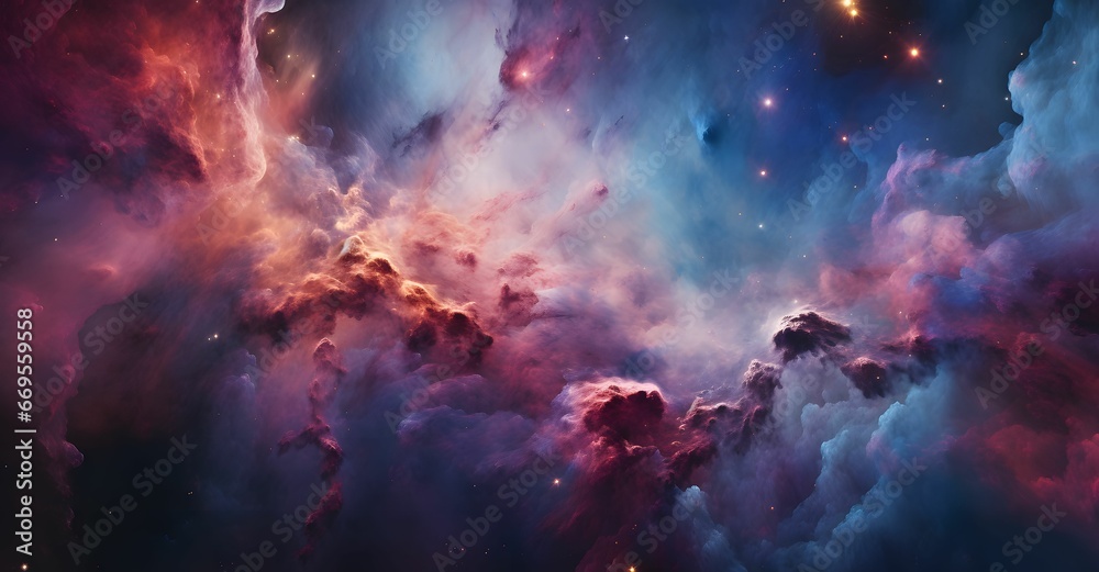 Colorful Universe and Cosmos Background wallpaper. Cloudy Nebula Supernova  Galaxy in Space, Stars bright in the night Sky - Universe science astronomy design.
