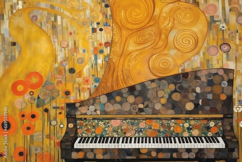 A captivating painting of a piano by Gustav Klimt. Generative AI photo