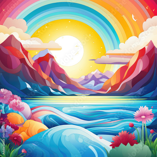 sea nad sun landscape with rainbow