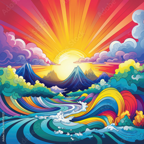 sea nad sun landscape with rainbow