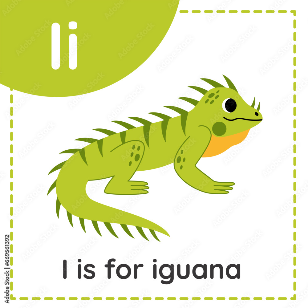 Learning English alphabet for kids. Letter I. Cute cartoon iguana. Learning English alphabet for kids. Letter I. Cute cartoon iguana.