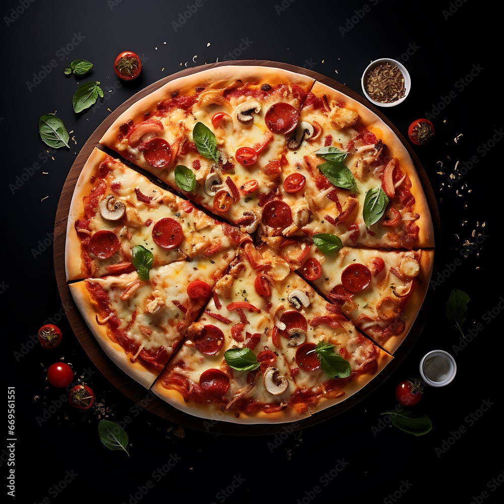 Top view of a beautiful and delicious pizza with vegetables ai generated