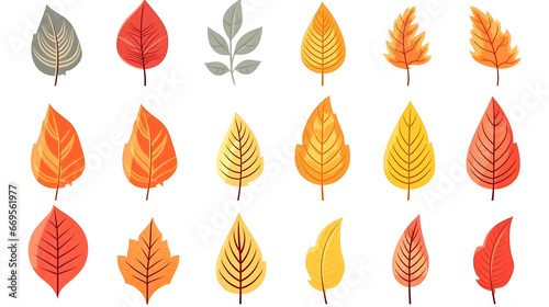 Set of orange and yellow autumn leaves clip art, isolated on white background