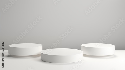 Glossy round podium on table counter with natural light 3d podium, AI generated