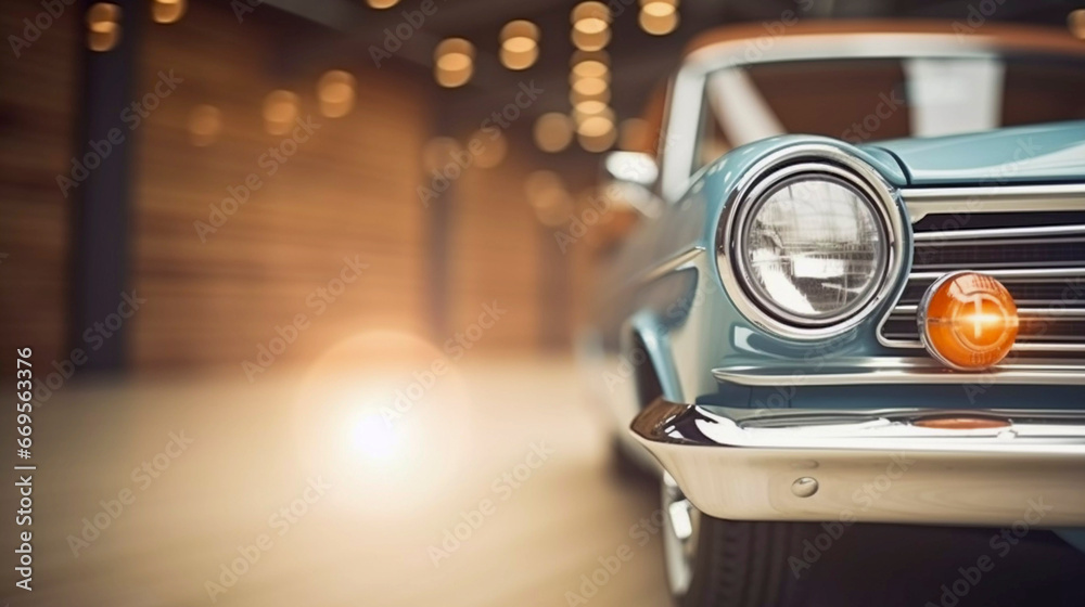 Retro car headlight in a close-up, Generative AI Retro car headlight in a close-up, Generative AI