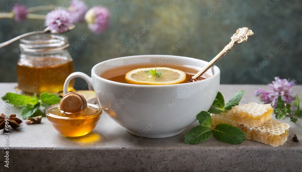cup of tea with lemon and flowers cup of tea with lemon and flowers