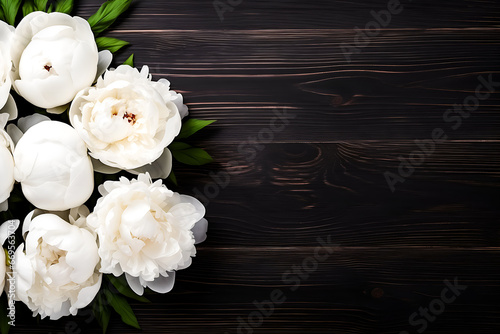 bouquet of white peonies on wooden background © Tetiana