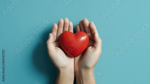 Hands holding heart made with Ai generative technology