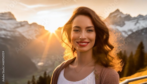 Female hiking model during sunset