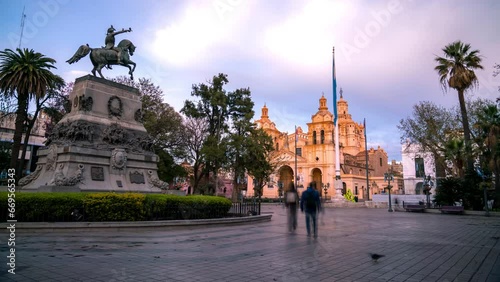 time lapse of Sunrise light on the Cordoba Cathedral from Plaza San martin